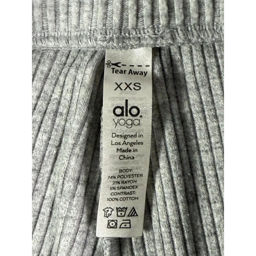 Alo Yoga Muse Sweatpants Womens XXS 2XS Gray Ribbed Joggers Drawstring Active